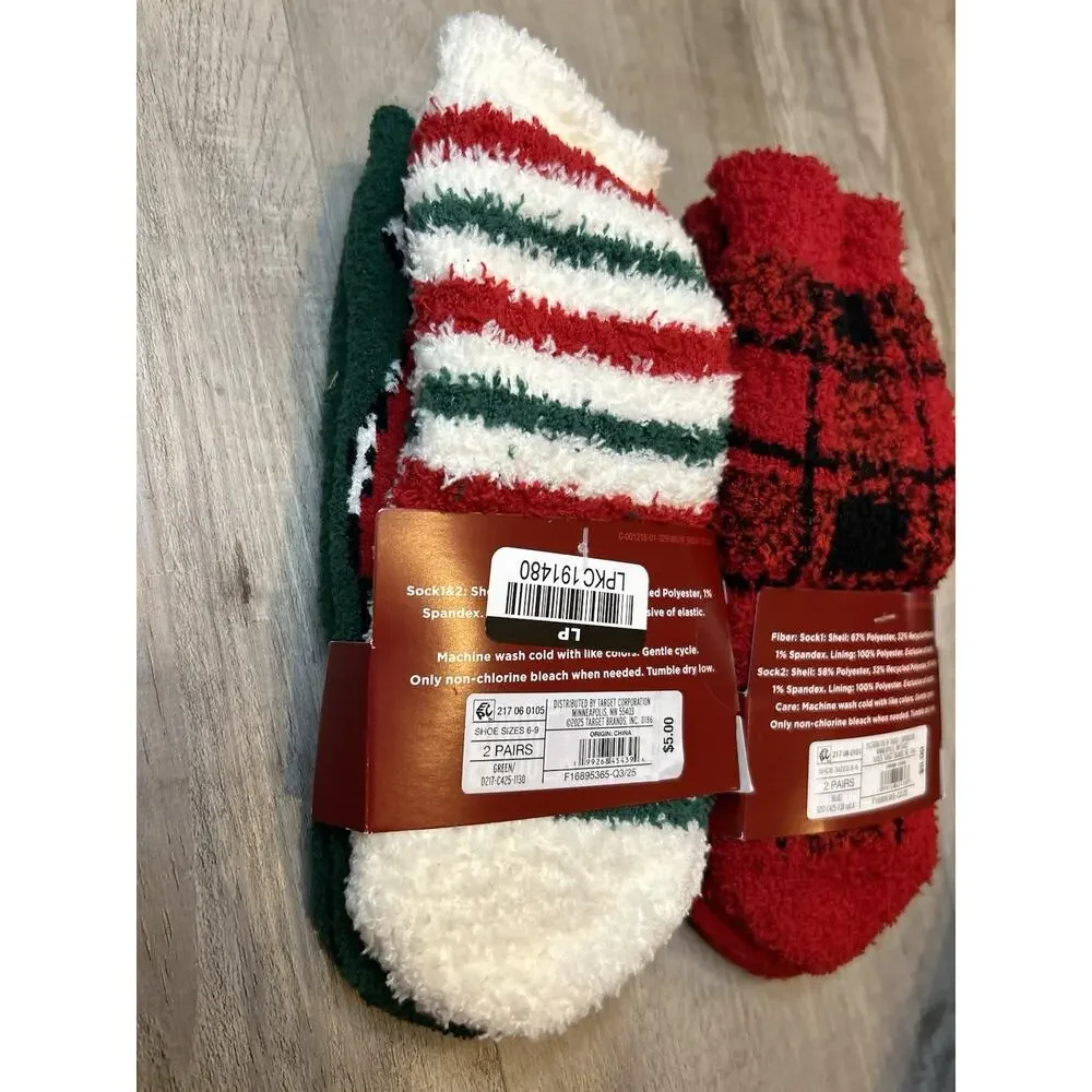 Wondershop Target Kids Super Soft Crew Socks 2 Pk Santa Reindeer Holiday 6-9